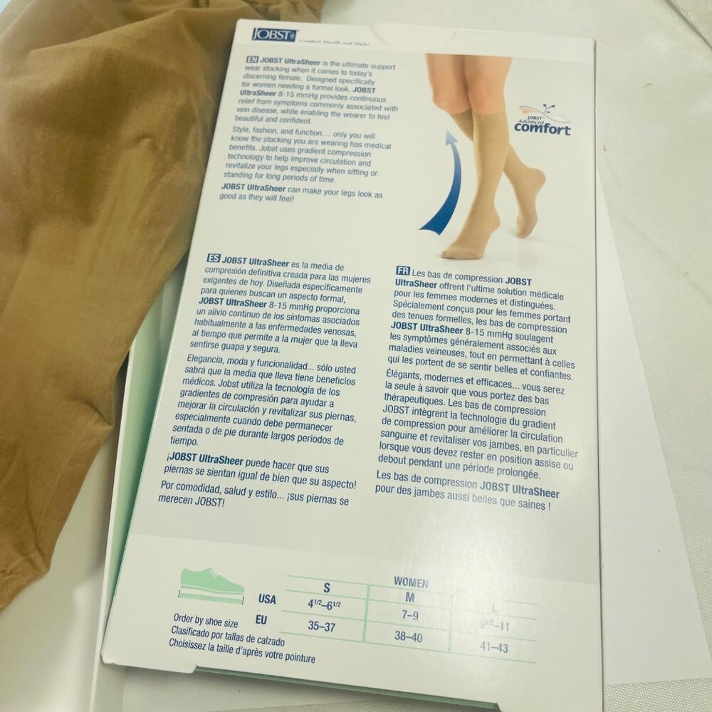 Jobst UltraSheer Support Knee-High Compression Stockings 8-15 mmHg Silky Beige - Picture 4 of 6